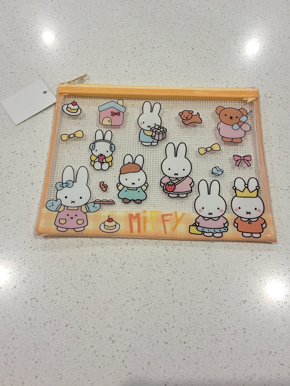Miffy Clear Mesh Zipper Pouch Organizer- Cute & Functional Storage Bag, Orange